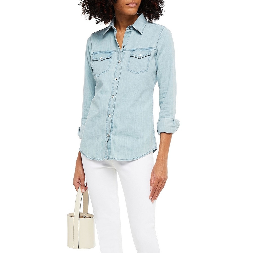J Brand Blue Mist Cotton Snap Button-Down Shirt Blouse – Women’s Denim Style Top